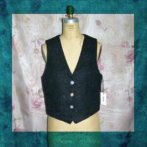 NWT Size Large 8-10 Jason Wu Black Metallic Tweed Jewel button Vest